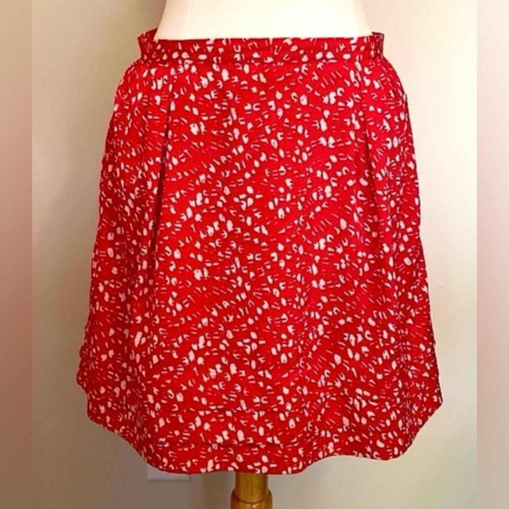 Banana Republic Red White Print Pintucked Lined Casual Mini Skirt Size 8